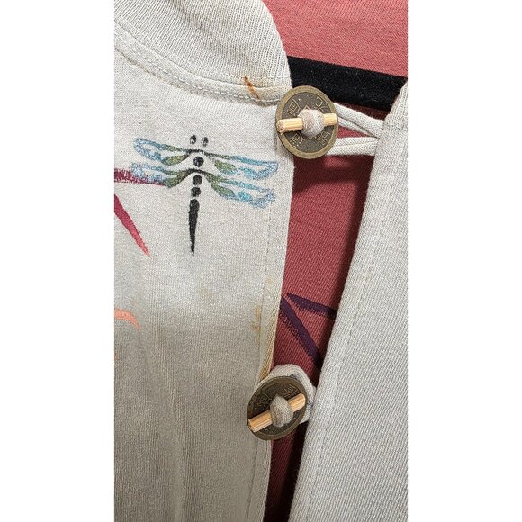 Paint Beige Reversible Jacket Bamboo & Dragonfly Print Unique Button Long Sleeve - Picture 5 of 8